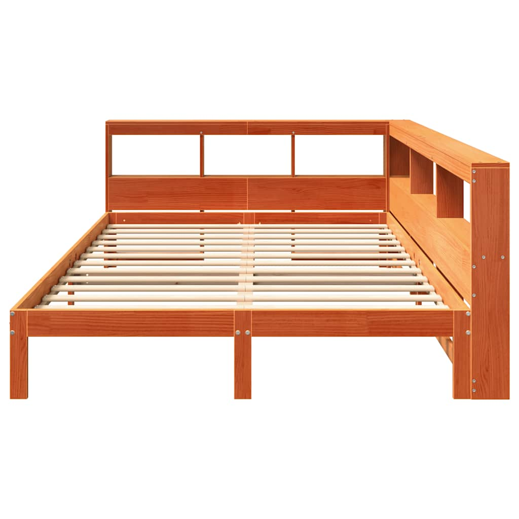 Lit bibliothèque sans matelas cire marron 140x200 cm pin massif