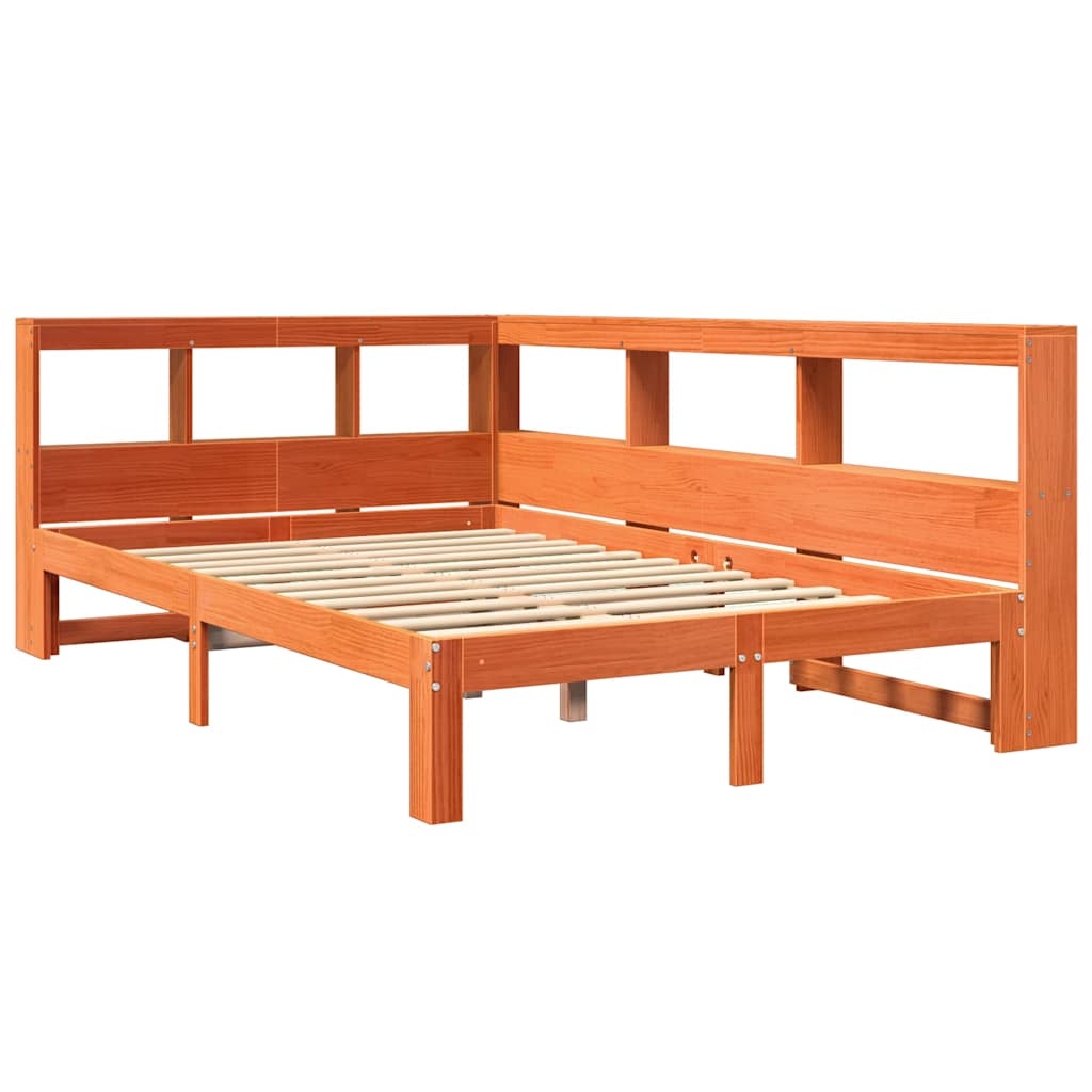 Lit bibliothèque sans matelas cire marron 120x200 cm pin massif