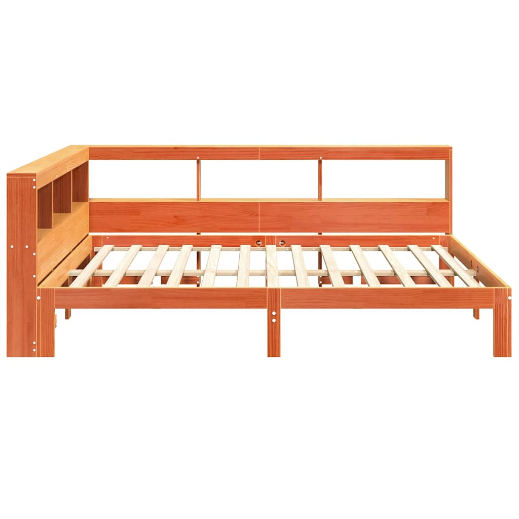 Lit bibliothèque sans matelas cire marron 120x200 cm pin massif