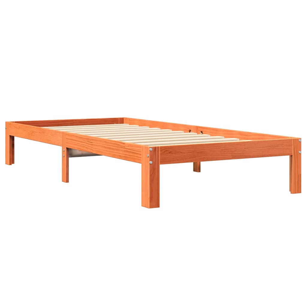 Lit bibliothèque sans matelas cire marron 100x200 cm pin massif