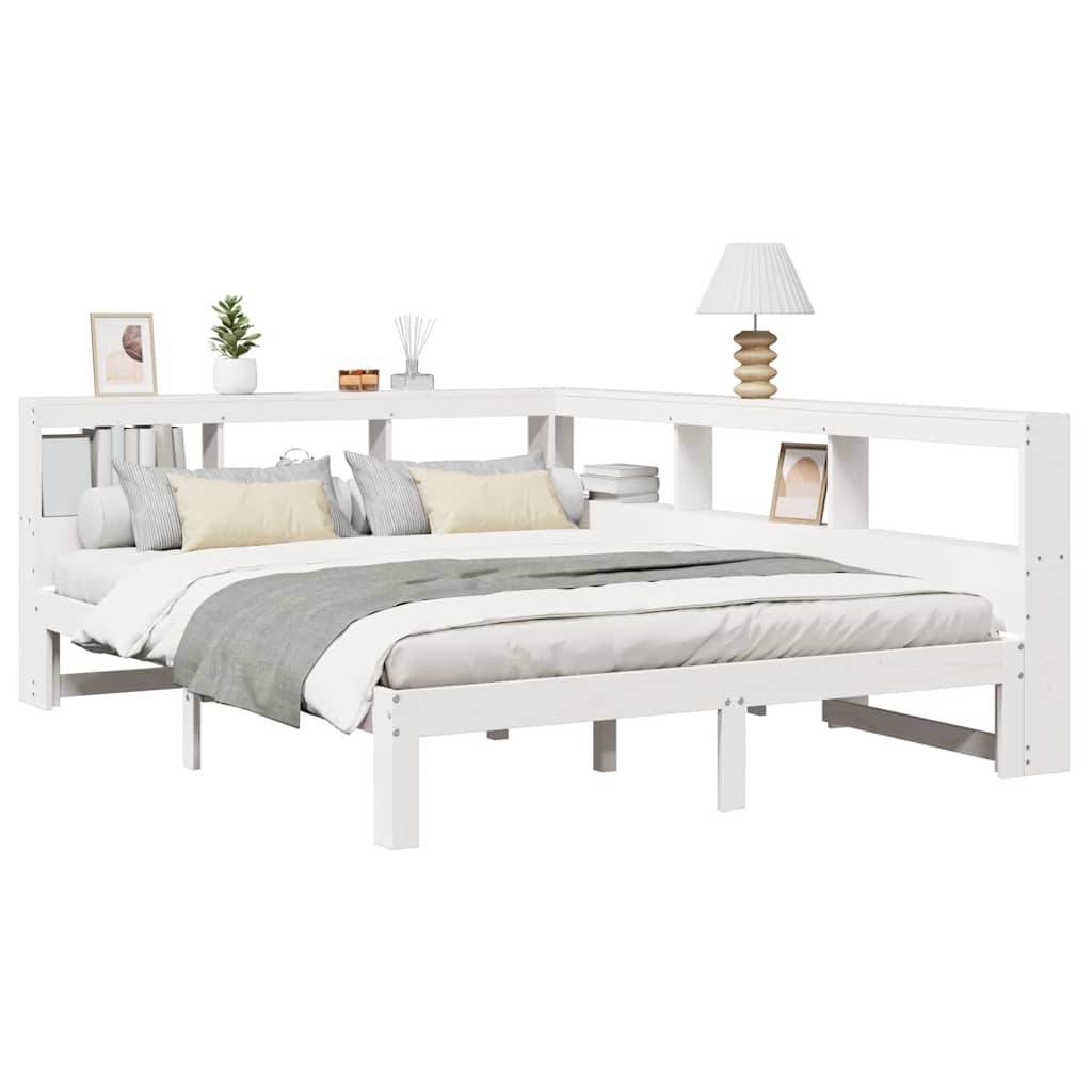 Lit bibliothèque sans matelas blanc 140x190 cm bois pin massif