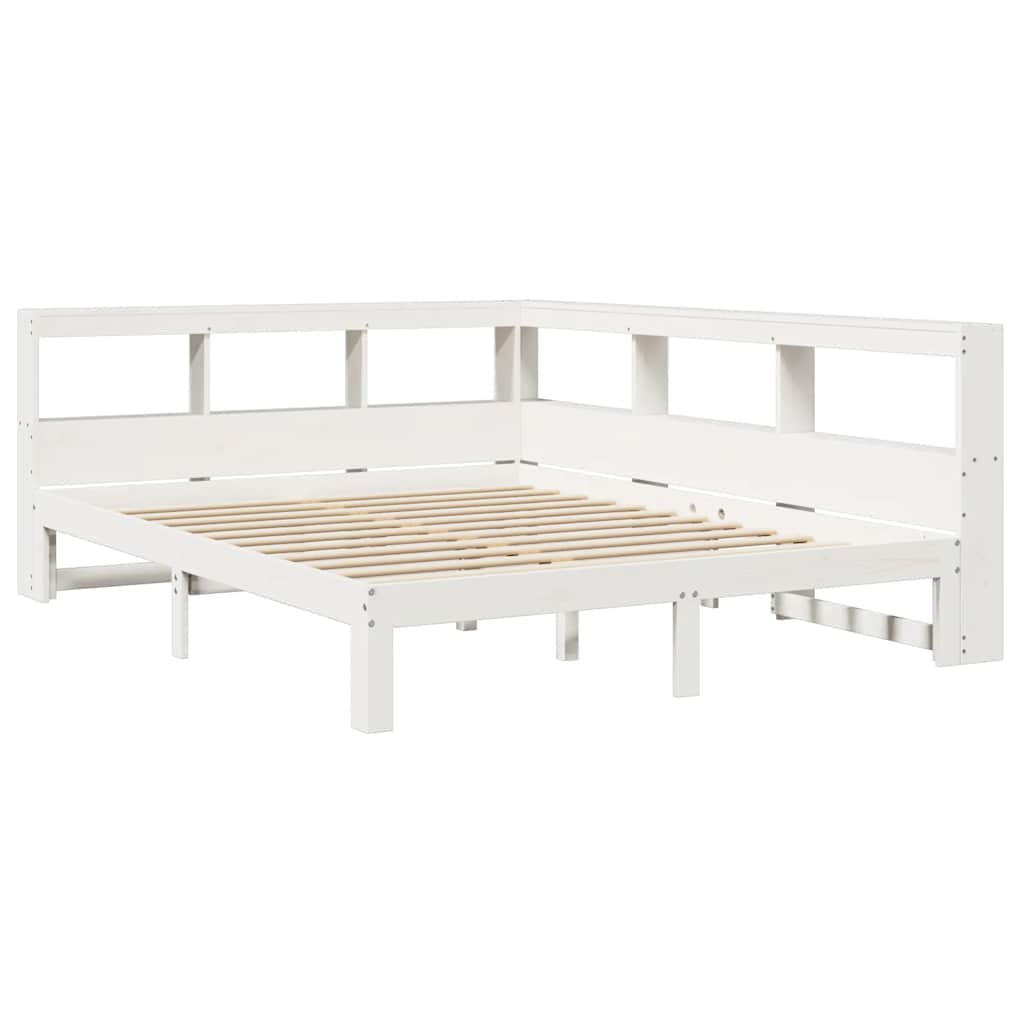 Lit bibliothèque sans matelas blanc 140x190 cm bois pin massif