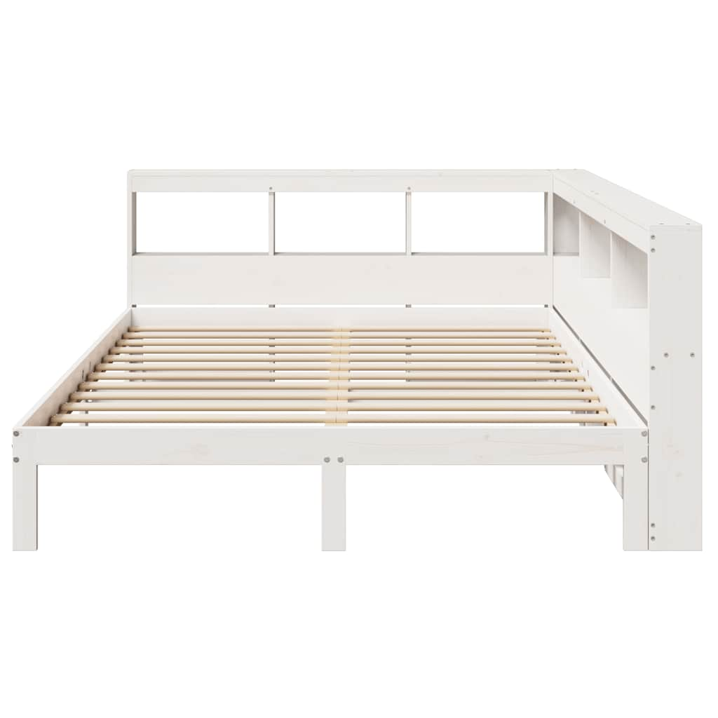 Lit bibliothèque sans matelas blanc 140x190 cm bois pin massif