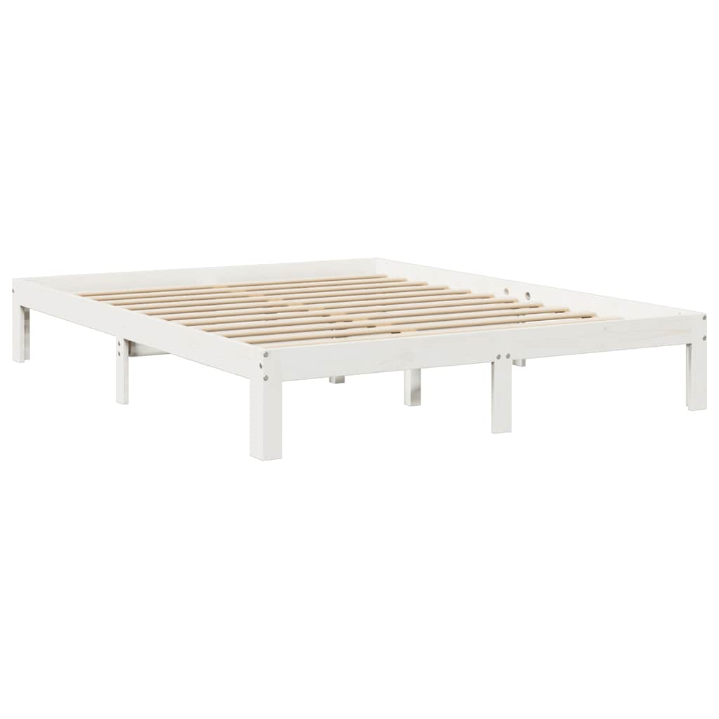 Lit bibliothèque sans matelas blanc 140x190 cm bois pin massif