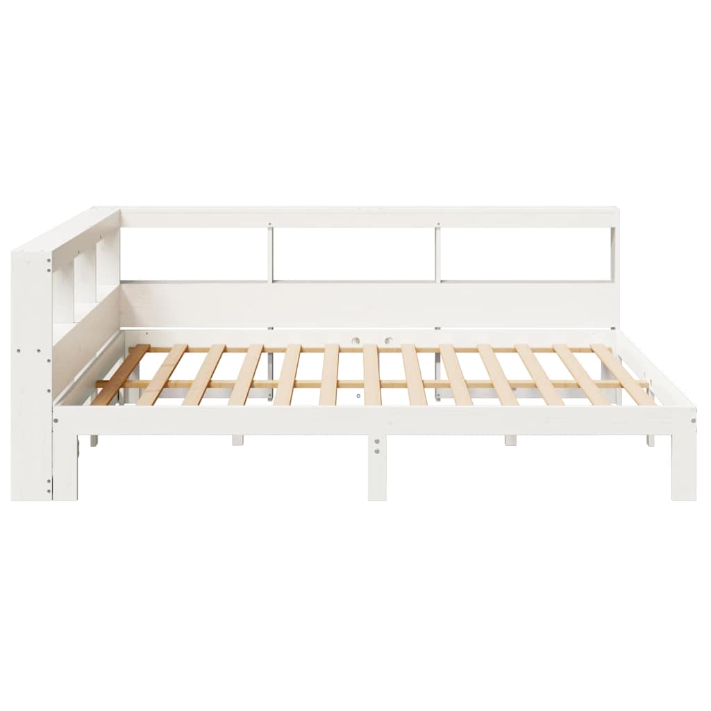 Lit bibliothèque sans matelas blanc 140x190 cm bois pin massif