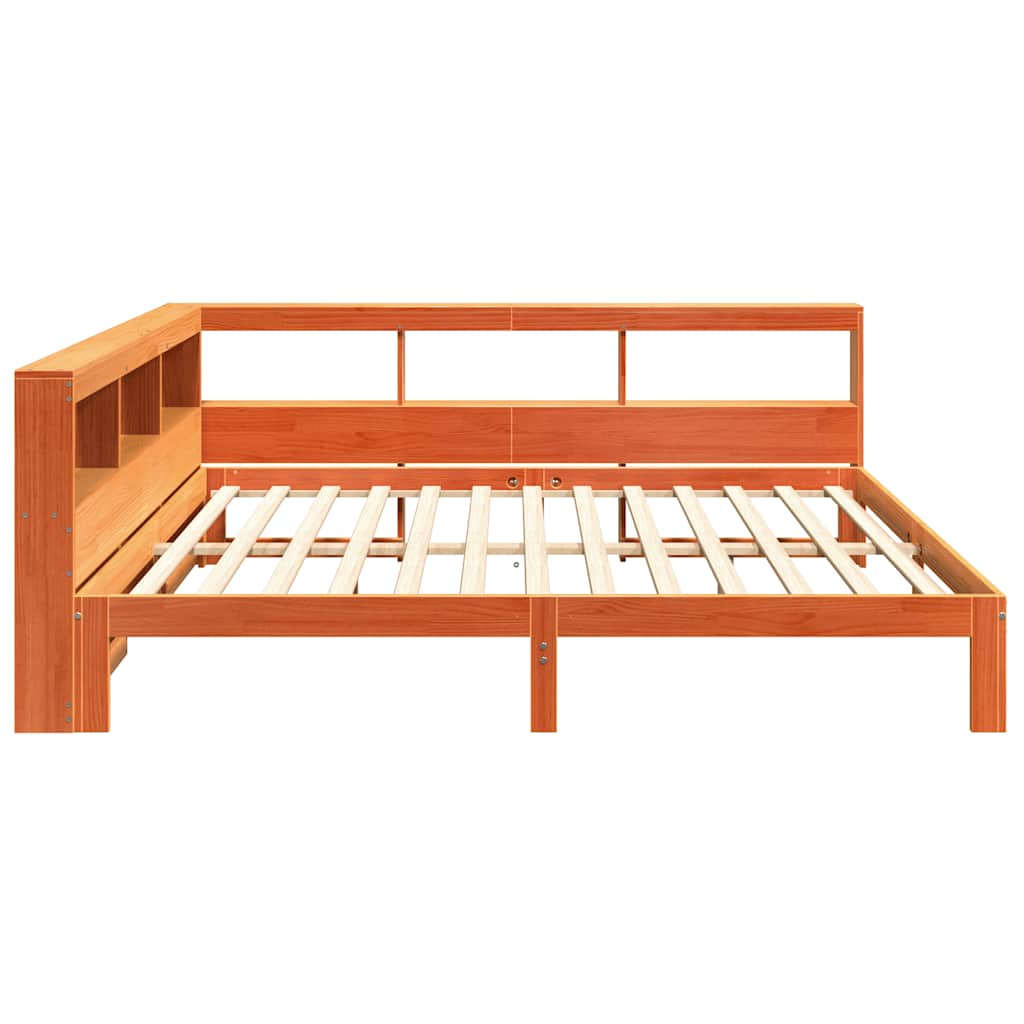 Lit bibliothèque sans matelas cire marron 140x190 cm pin massif