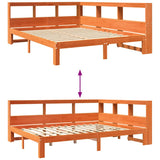 Lit bibliothèque sans matelas cire marron 140x190 cm pin massif