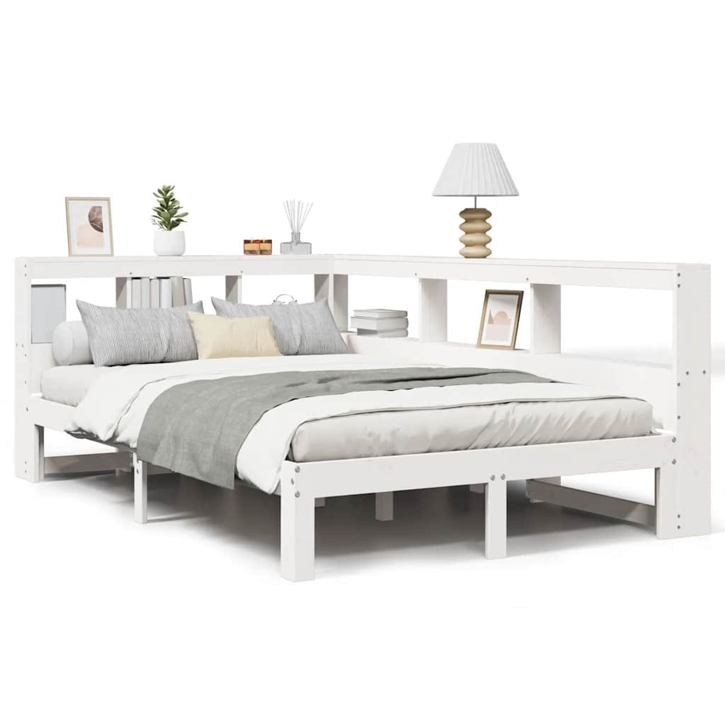 White library bed without mattress 135x190 cm solid pine wood