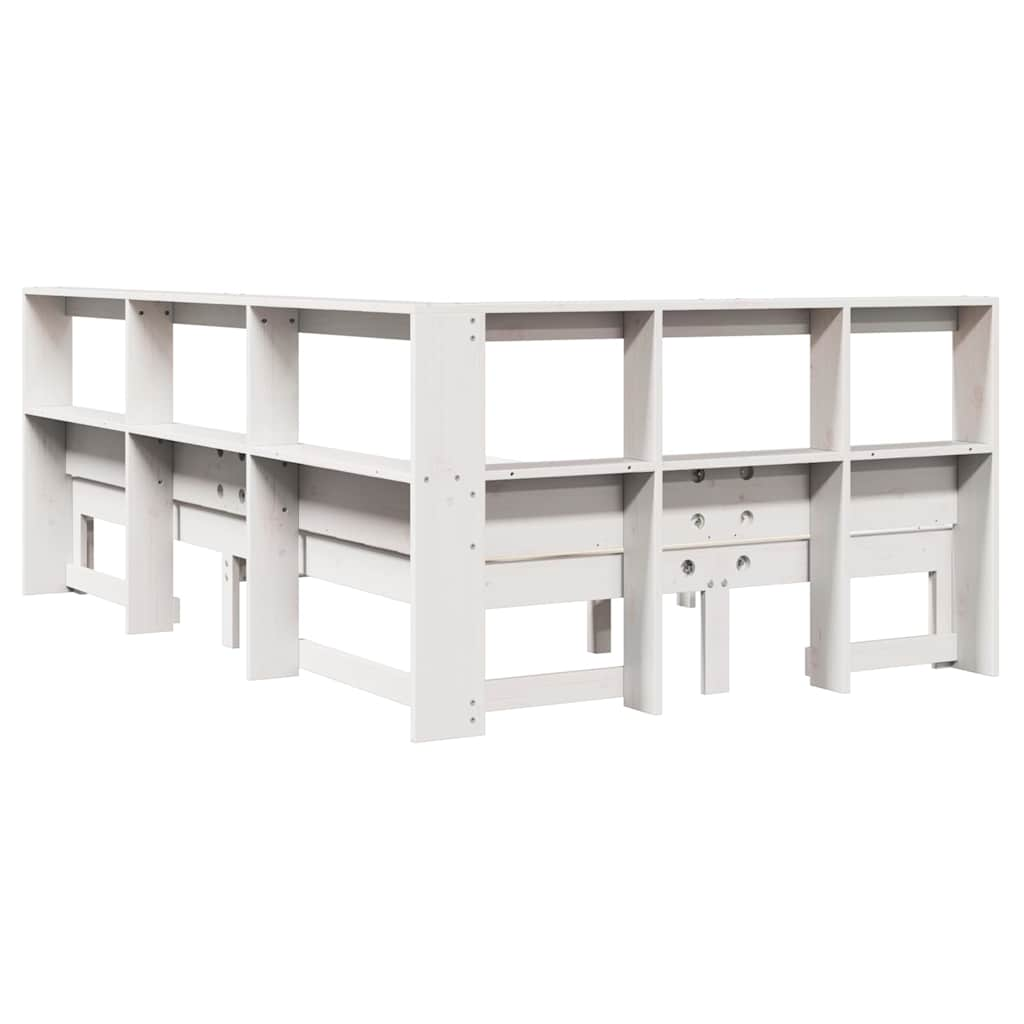 Lit bibliothèque sans matelas blanc 120x190 cm bois pin massif