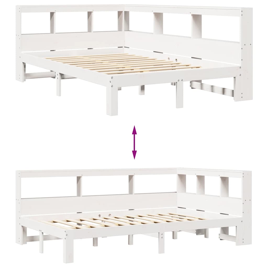 Lit bibliothèque sans matelas blanc 120x190 cm bois pin massif