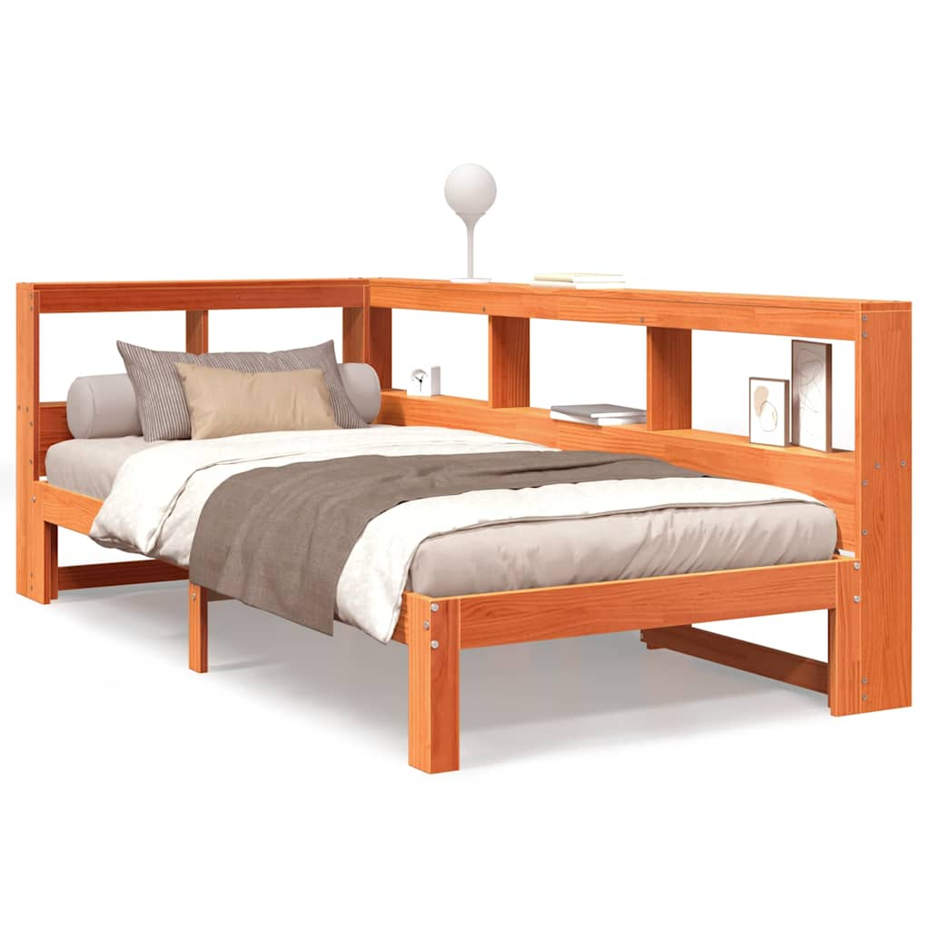 Lit bibliothèque sans matelas cire marron 90x190 cm pin massif