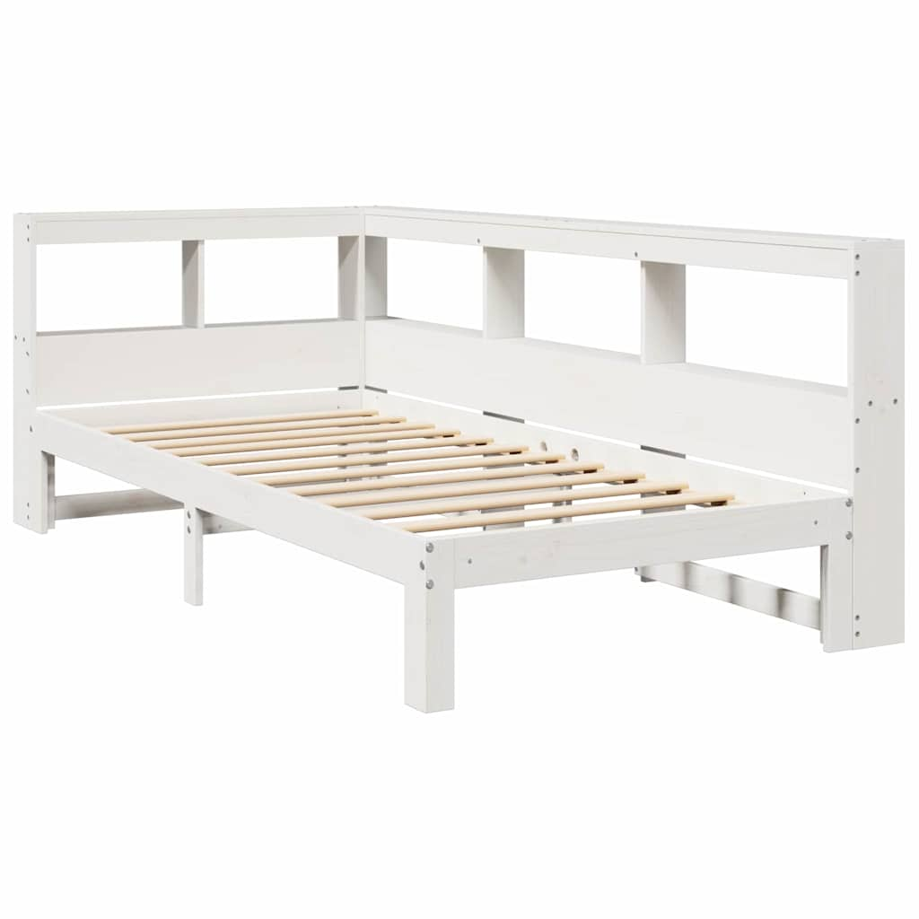 Lit bibliothèque sans matelas blanc 75x190cm bois de pin massif