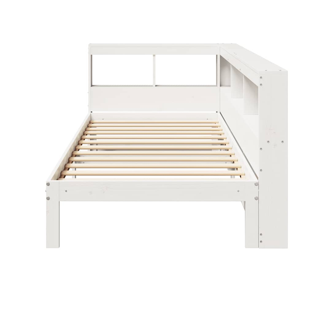 Lit bibliothèque sans matelas blanc 75x190cm bois de pin massif