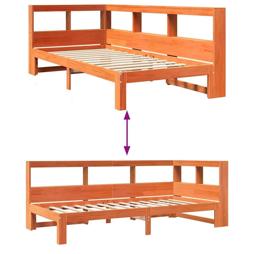 Lit bibliothèque sans matelas cire marron 75x190 cm pin massif