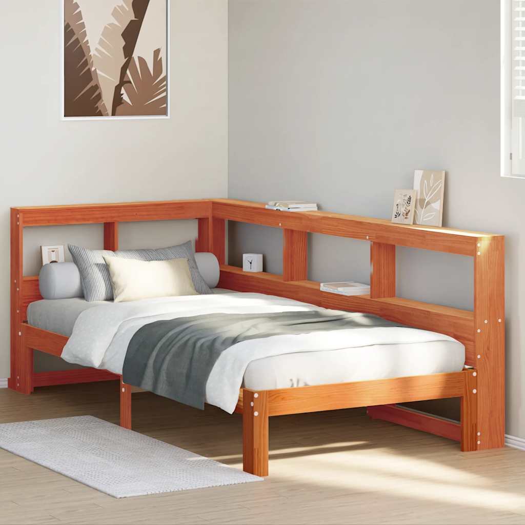 Lit bibliothèque sans matelas cire marron 75x190 cm pin massif