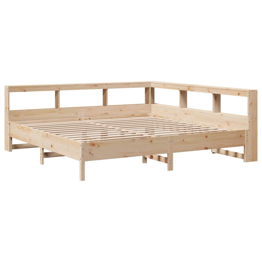 Lit bibliothèque sans matelas 200x200 cm bois massif de pin