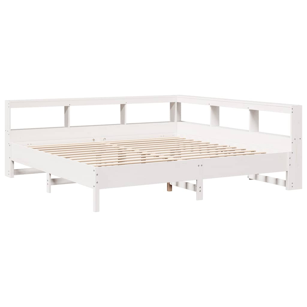 Lit bibliothèque sans matelas blanc 200x200 cm bois pin massif