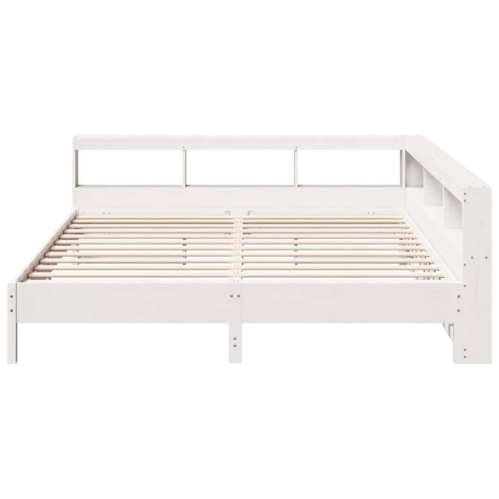 Lit bibliothèque sans matelas blanc 200x200 cm bois pin massif