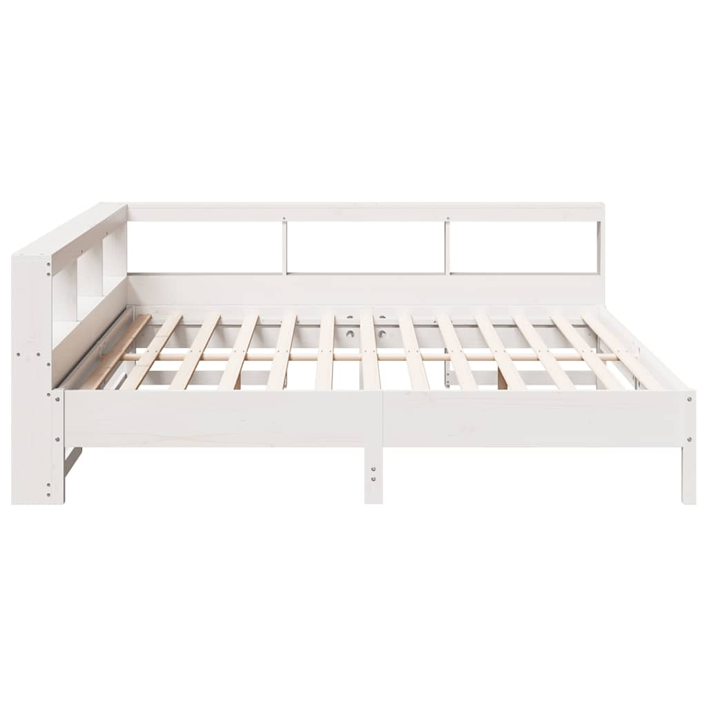 Lit bibliothèque sans matelas blanc 200x200 cm bois pin massif