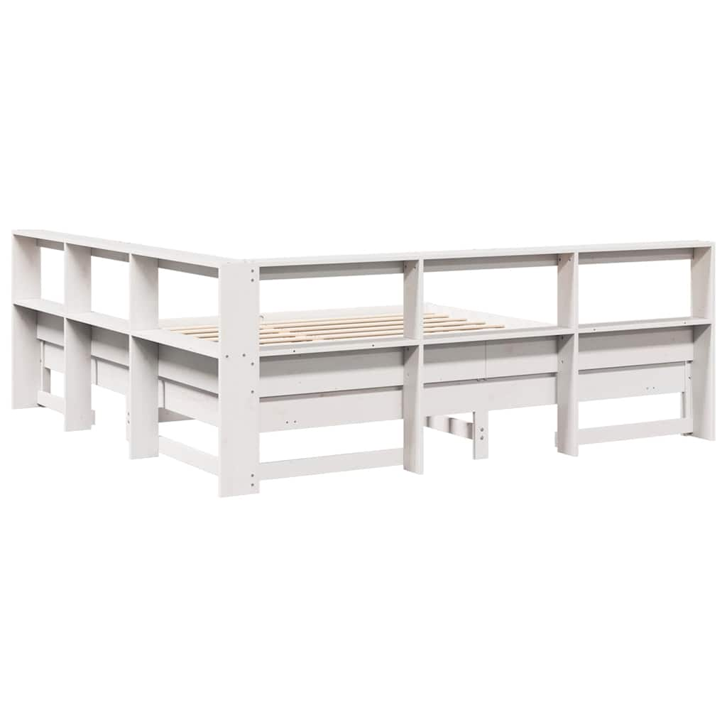 Lit bibliothèque sans matelas blanc 200x200 cm bois pin massif