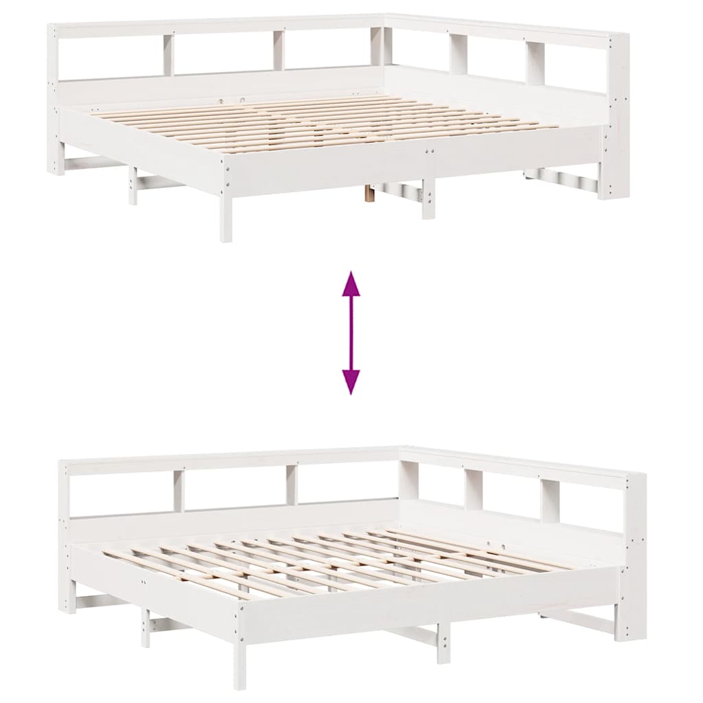 Lit bibliothèque sans matelas blanc 200x200 cm bois pin massif