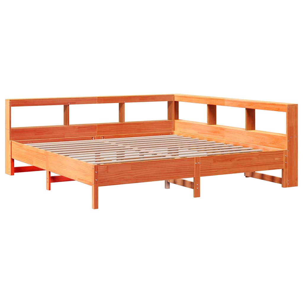 Lit bibliothèque sans matelas cire marron 200x200 cm pin massif