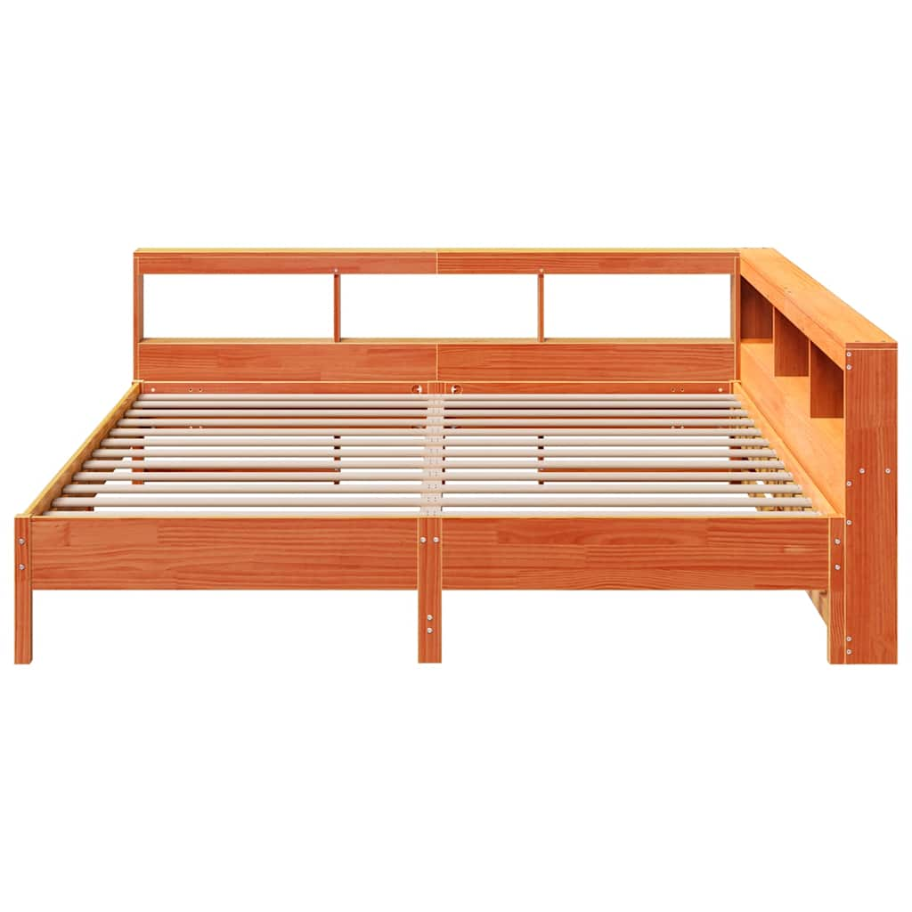 Lit bibliothèque sans matelas cire marron 200x200 cm pin massif