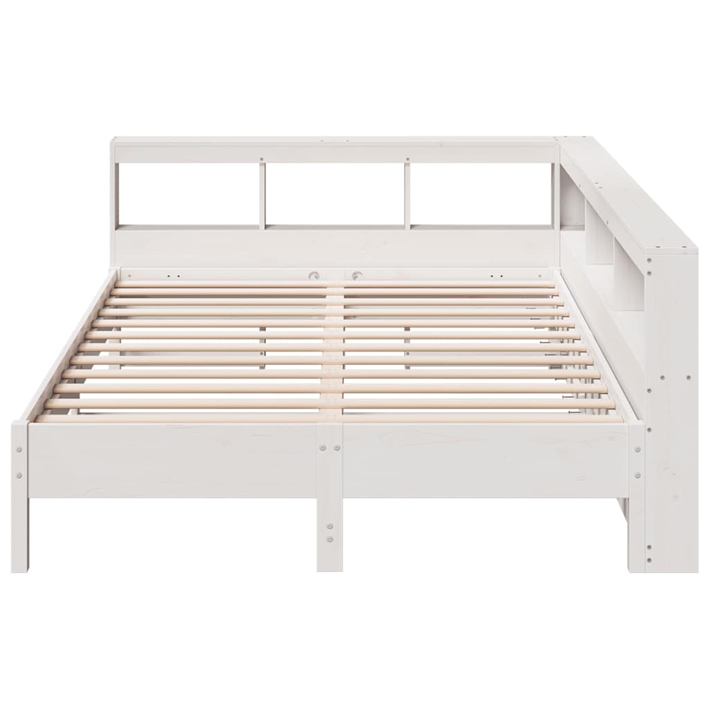 Lit bibliothèque sans matelas blanc 160x200 cm bois pin massif