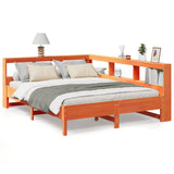 Library bed without brown wax mattress 160x200 cm solid pine