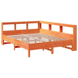 Library bed without brown wax mattress 160x200 cm solid pine