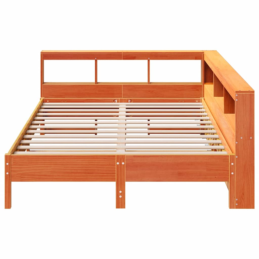 Library bed without brown wax mattress 160x200 cm solid pine