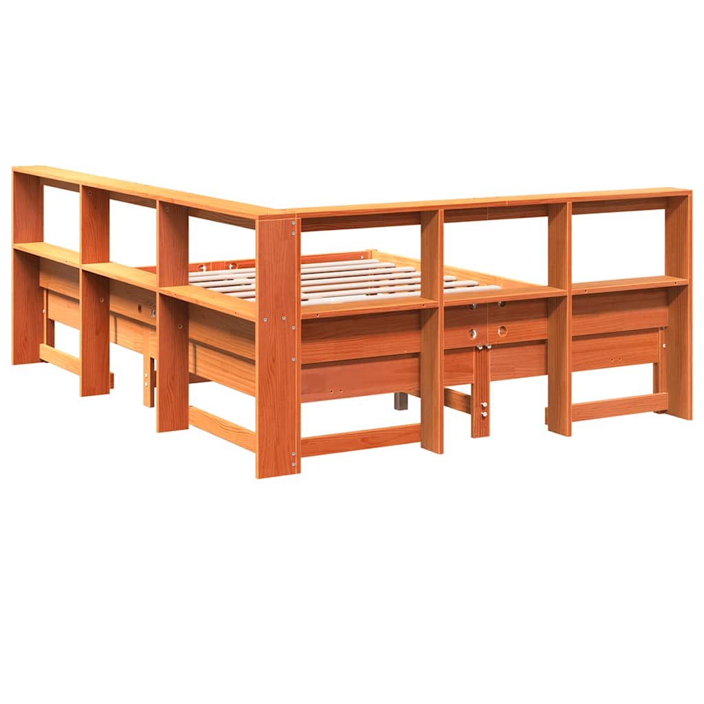 Library bed without brown wax mattress 160x200 cm solid pine