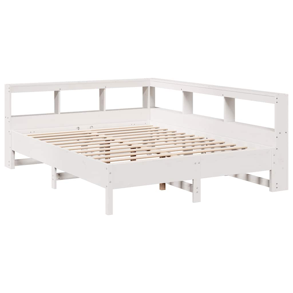 Lit bibliothèque sans matelas blanc 150x200 cm bois pin massif