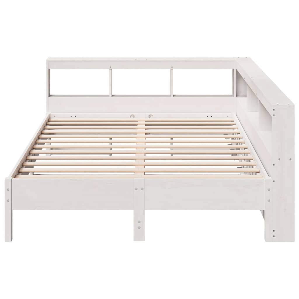 Lit bibliothèque sans matelas blanc 150x200 cm bois pin massif