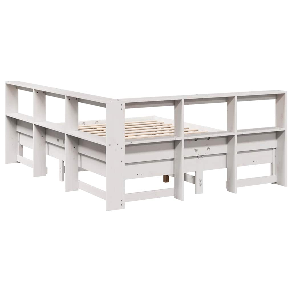 Lit bibliothèque sans matelas blanc 150x200 cm bois pin massif