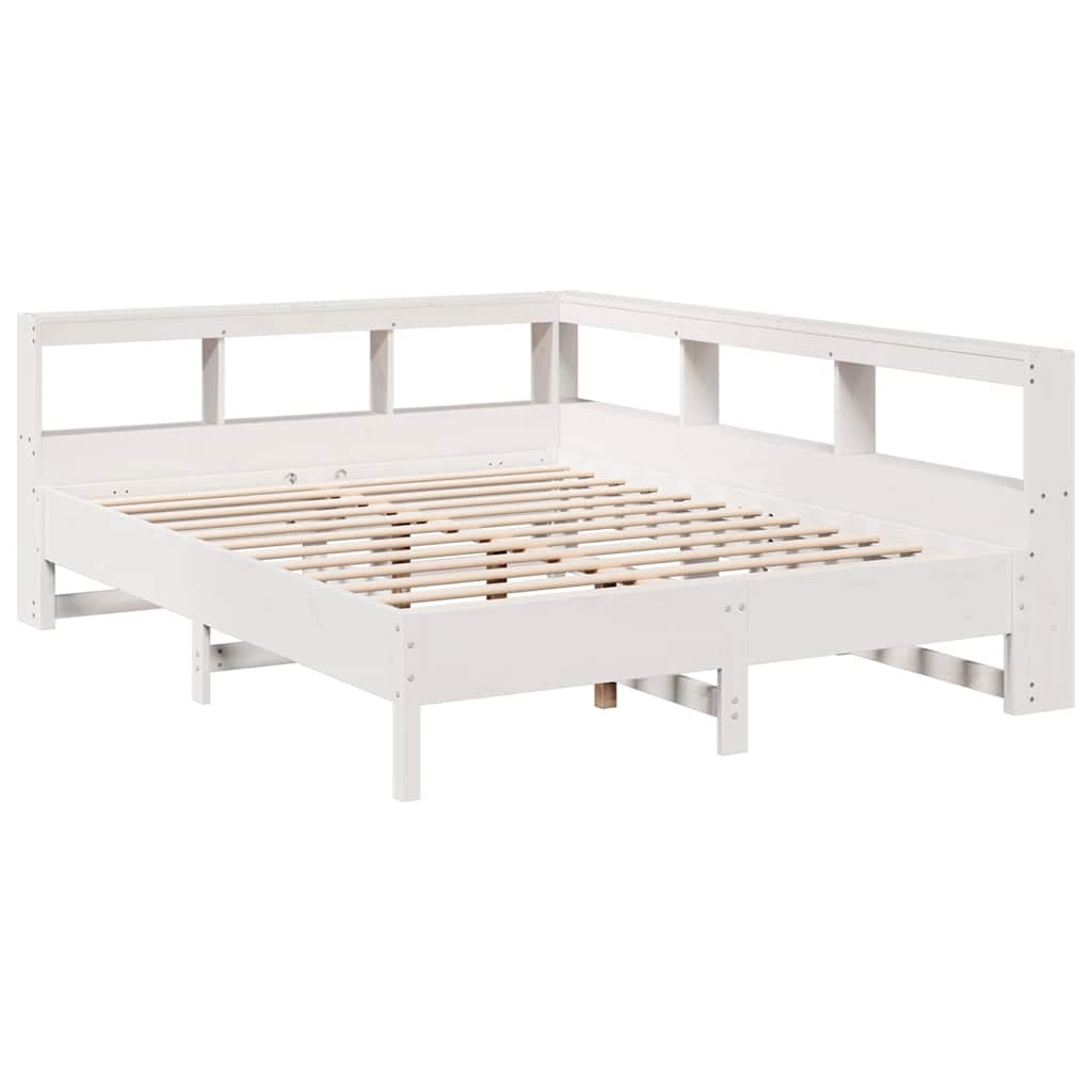 Lit bibliothèque sans matelas blanc 140x200 cm bois pin massif