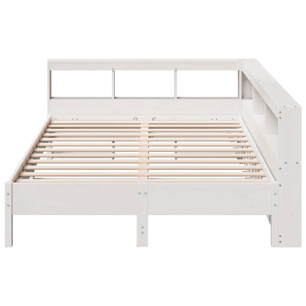 Lit bibliothèque sans matelas blanc 140x200 cm bois pin massif