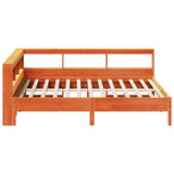 Library bed without brown wax mattress 140x200 cm solid pine