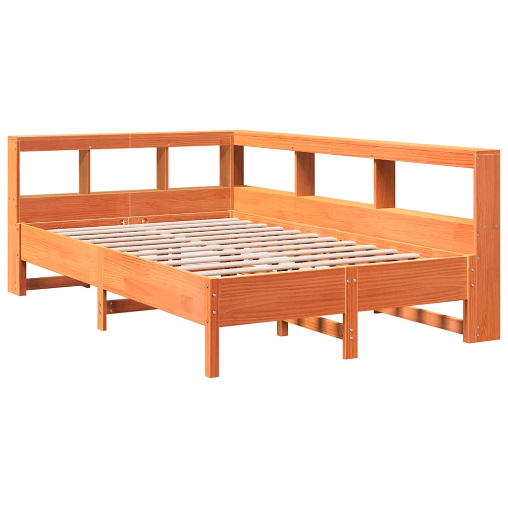 Lit bibliothèque sans matelas cire marron 120x200 cm pin massif