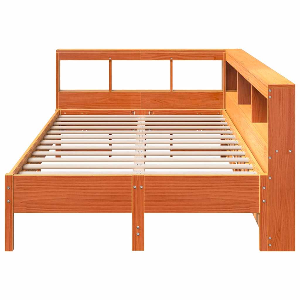 Lit bibliothèque sans matelas cire marron 120x200 cm pin massif