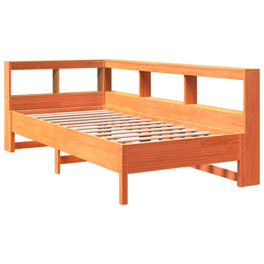 Lit bibliothèque sans matelas cire marron 100x200 cm pin massif