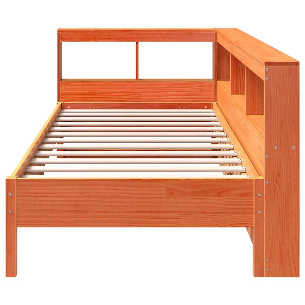 Lit bibliothèque sans matelas cire marron 100x200 cm pin massif