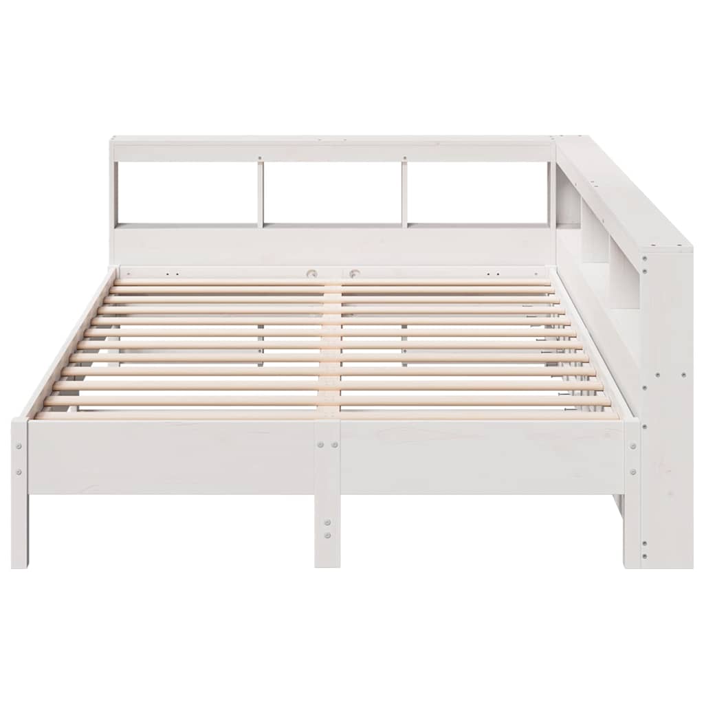 Lit bibliothèque sans matelas blanc 140x190 cm bois pin massif