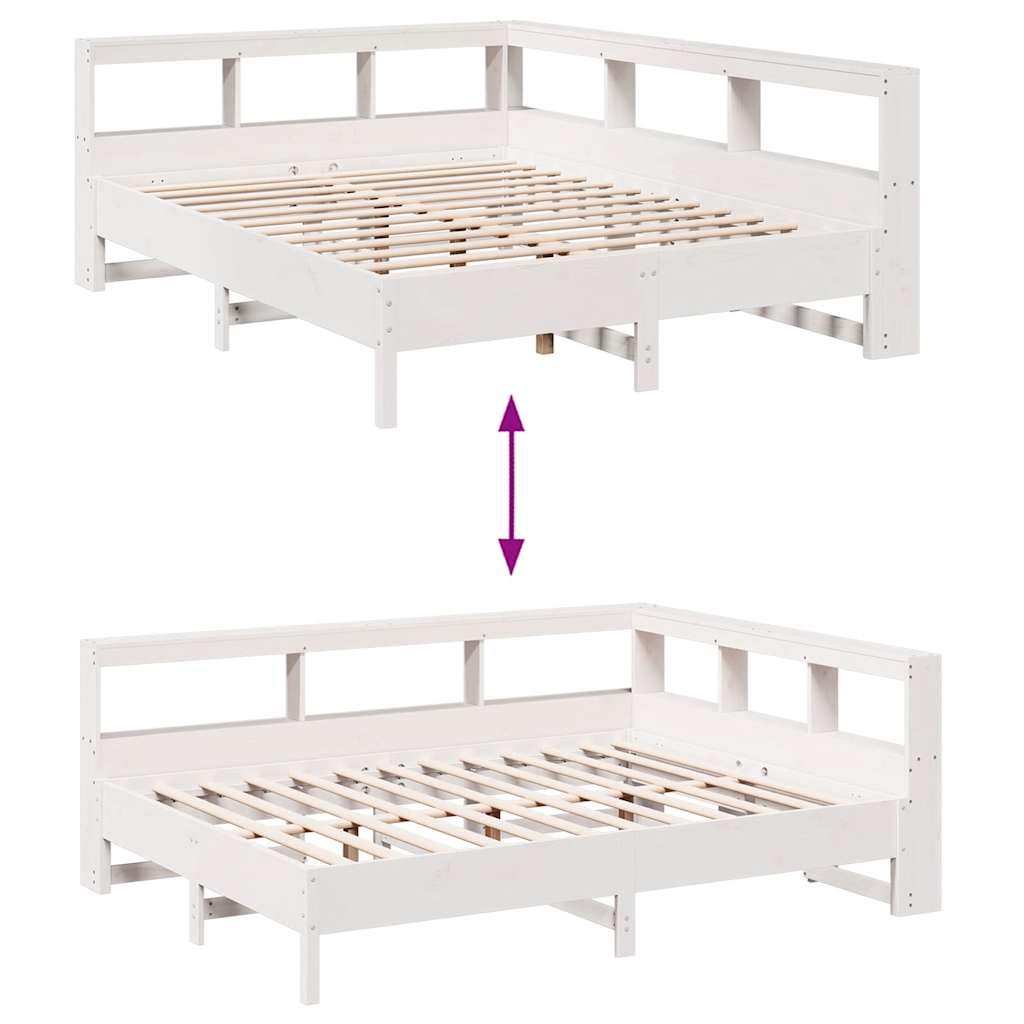 Lit bibliothèque sans matelas blanc 140x190 cm bois pin massif