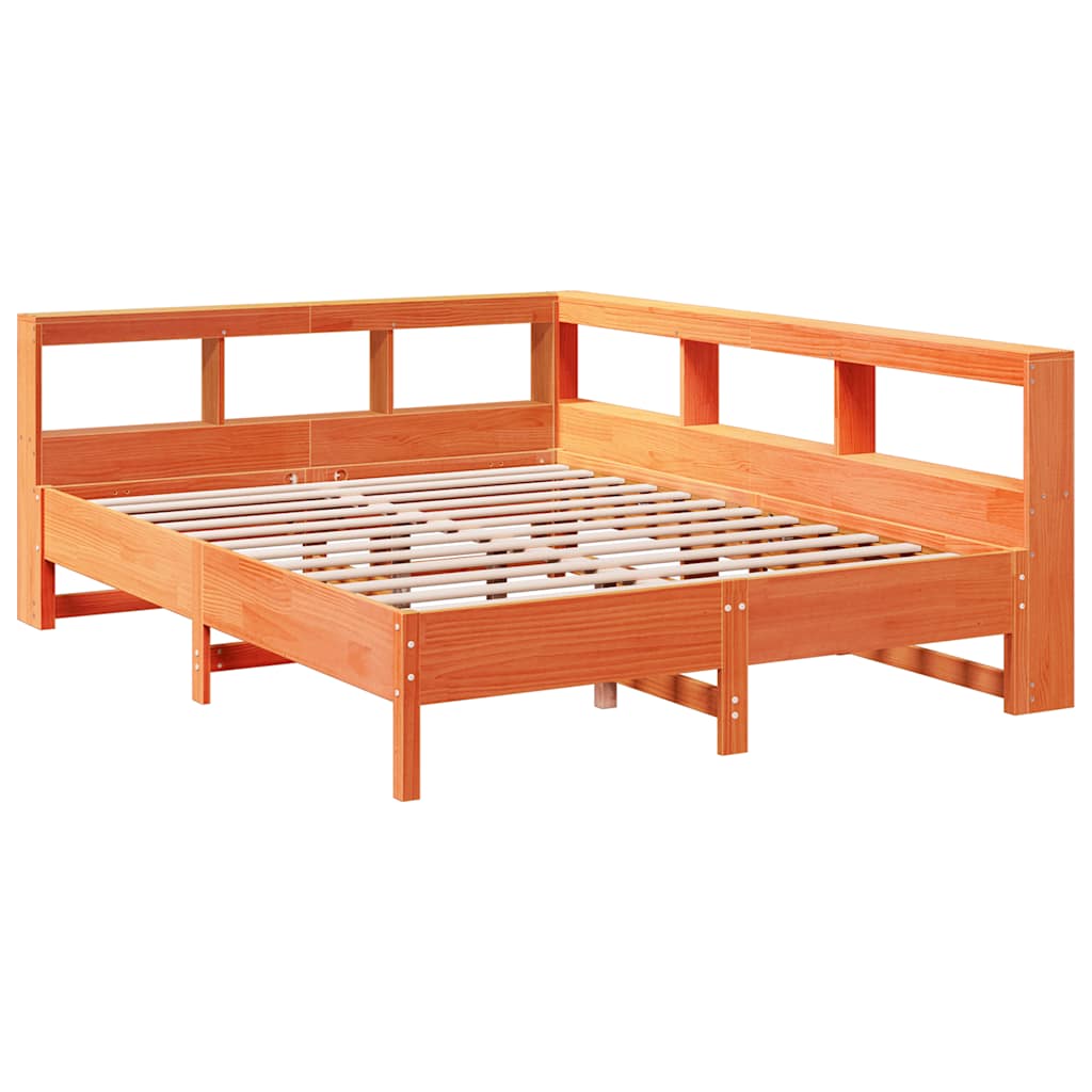 Lit bibliothèque sans matelas cire marron 140x190 cm pin massif