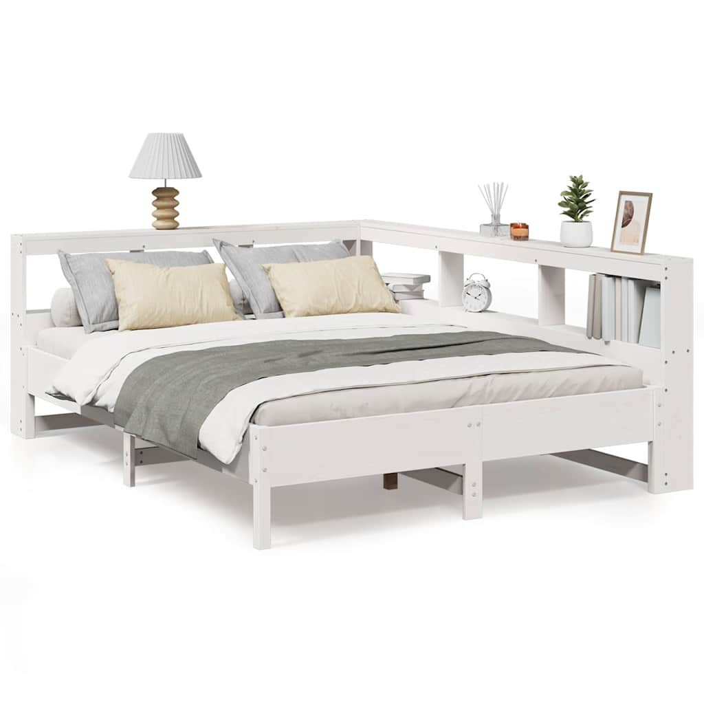 Lit bibliothèque sans matelas blanc 135x190 cm bois pin massif