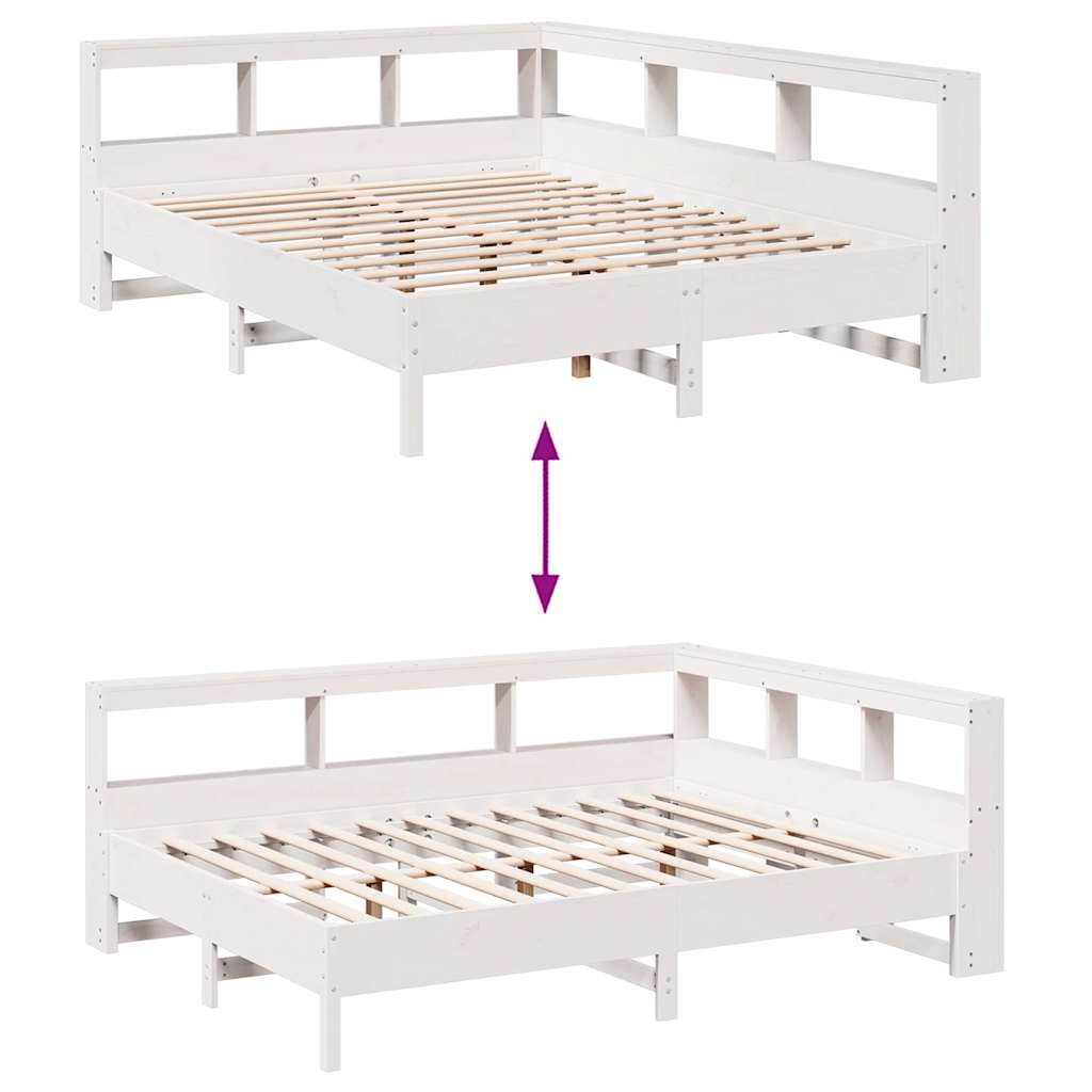 Lit bibliothèque sans matelas blanc 135x190 cm bois pin massif