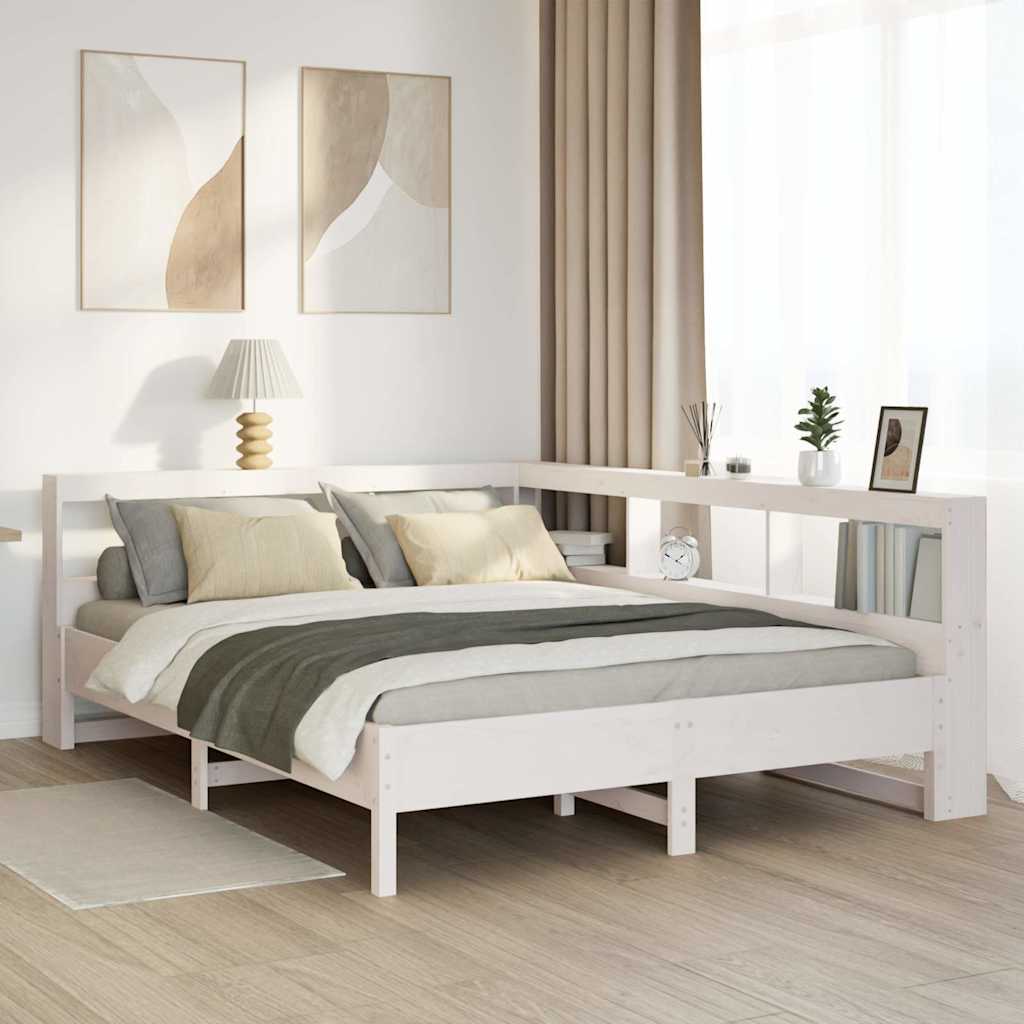 Lit bibliothèque sans matelas blanc 135x190 cm bois pin massif