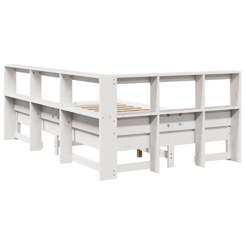 Lit bibliothèque sans matelas blanc 120x190 cm bois pin massif