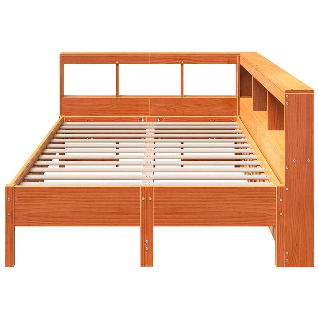 Lit bibliothèque sans matelas cire marron 120x190cm pin massif